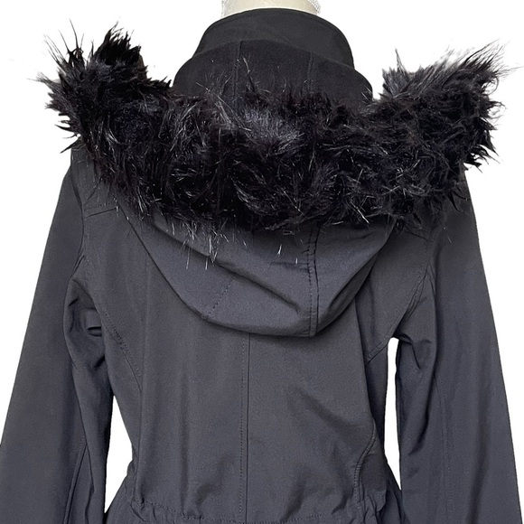 Steve Madden Women’s Black Parka Anorak Hooded Jacket Size M Faux Fur Trim - Picture 6 of 9